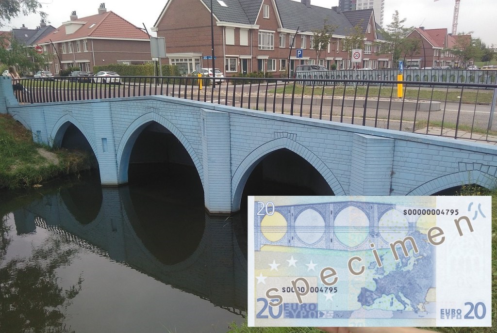 Spijkenisse bridge and 20 Euro banknote