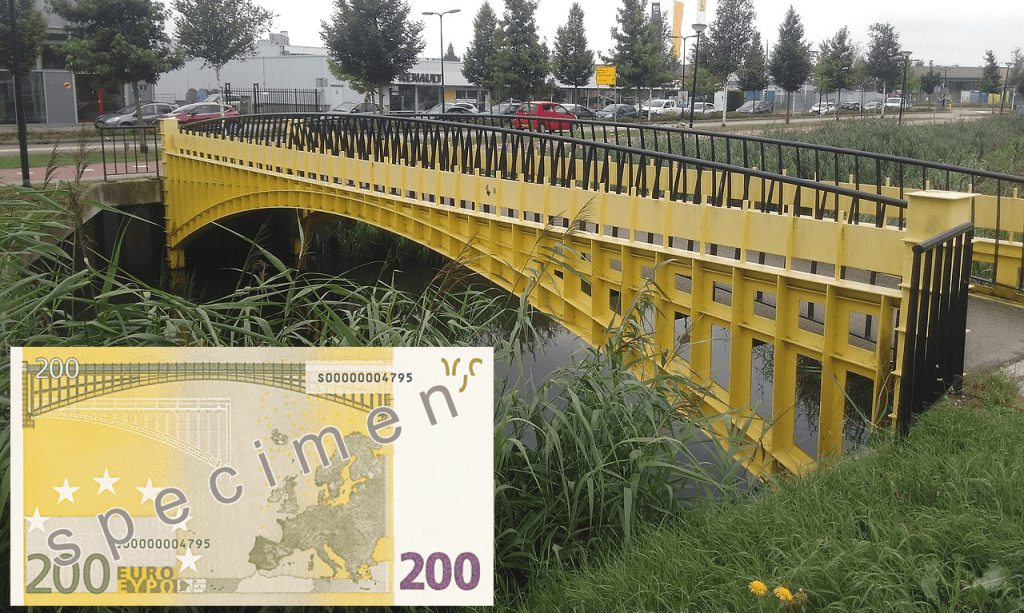 Spijkenisse bridge and 200 Euro banknote